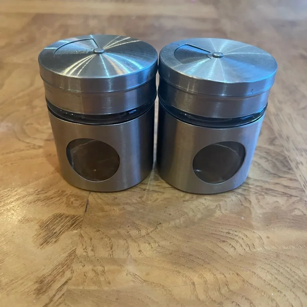 SET OF Shakers! Stainless steel aluminum look with see through windows!